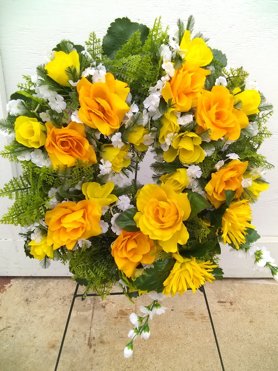 Artificial Cemetery Floral Wreath on Stand (L) Pesches Flowers