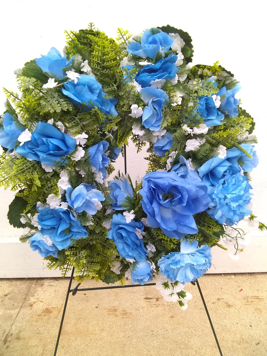 Artificial Cemetery Floral Wreath on Stand (L) Pesches Flowers