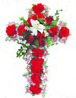 Artificial Cemetery Floral Cross on Stand (M)