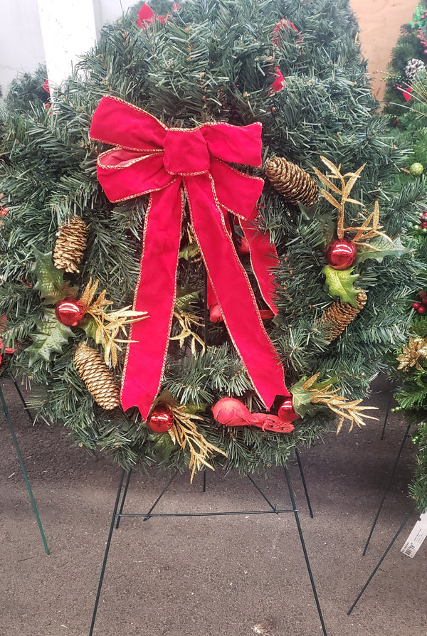 Cemetery Artificial Wreath 20" with Ornaments on Stand