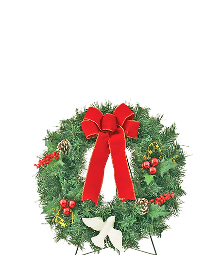 Cemetery Artificial 16" Pine Wreath, Dove on Stand