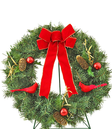 Cemetery Artificial Wreath 20" with Ornaments on Stand