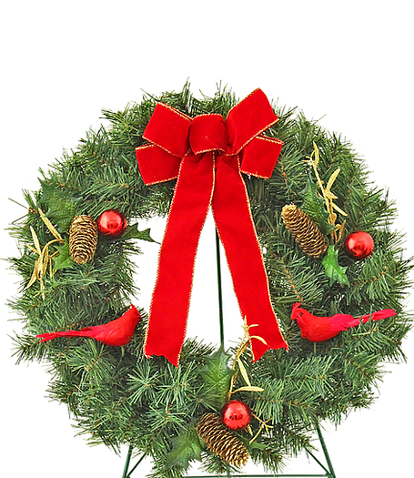 Cemetery Artificial Wreath 20" with Ornaments on Stand