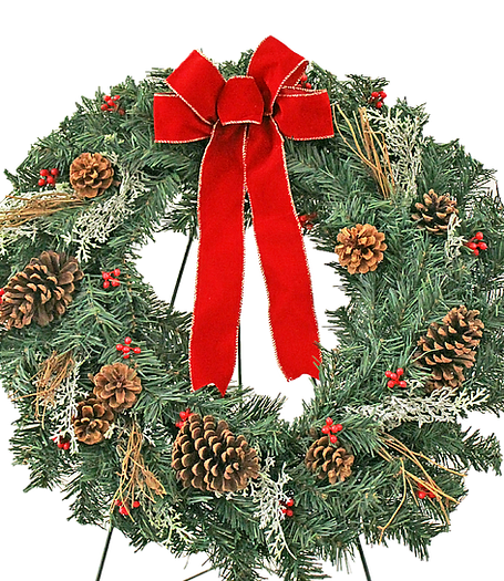 Cemetery Artificial 24" Wreath Pinecone, Berry, Foliage on Stand
