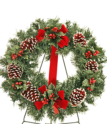 Cemetery Artificial 24" Wreath Double Bow & Stand