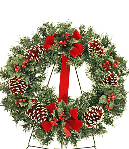 Cemetery Artificial 24" Wreath Double Bow & Stand