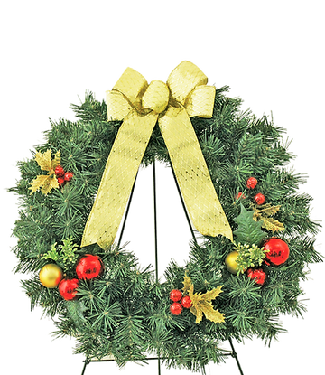 20 Fresh Balsam Fir Decorated Cemetery Gold Wreath on 36 Stand