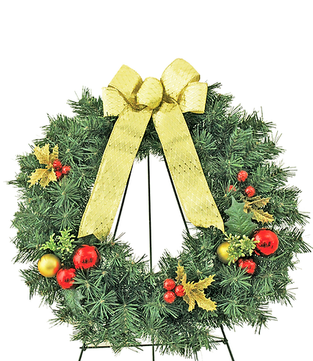 Cemetery Artificial 20" Wreath Ornament/Gold Bow & Stand