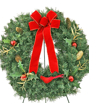Cemetery Artificial Wreath 24" with Ornaments on Stand