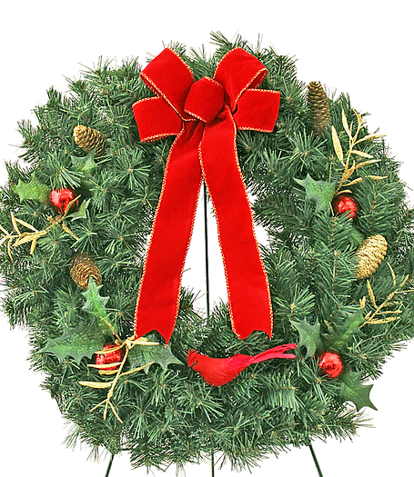 Cemetery Artificial Wreath 24" with Ornaments on Stand
