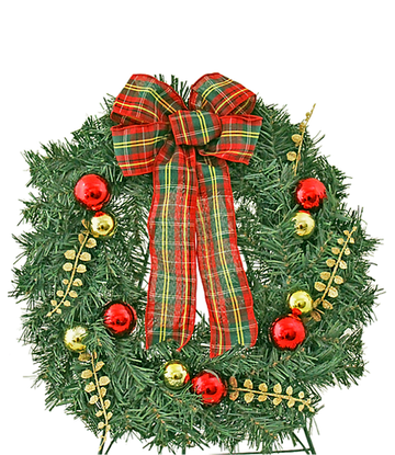 Cemetery Artificial 20" Wreath Plaid Bow on Stand