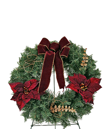 Cemetery Artificial 18" Wreath with Poinsettias on Stand