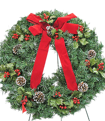 Cemetery Artificial Wreath Holly & Cones on Stand