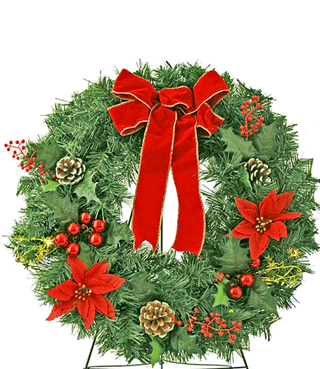 Cemetery Artificial 20" Wreath Poinsettia/Pinecone & Stand