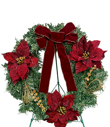Cemetery Artificial 20" Wreath with Poinsettias on Stand