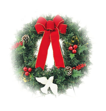Cemetery Artificial 16" Pine Wreath, Dove on Stand