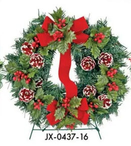 Cemetery Artificial Wreath 16" Double Bow on stand