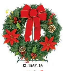 Cemetery Artificial Wreath 16" Poinsettia on stand