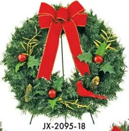 Cemetery Artificial Wreath 18" Pinecones, Ornaments on Stand