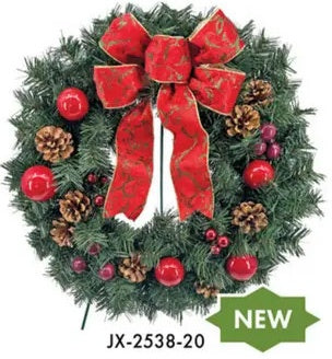 Cemetery Artificial Wreath - 20" Burgundy Berry Cone