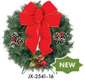 Cemetery Artificial Wreath 16" Ornaments Pinecones on stand