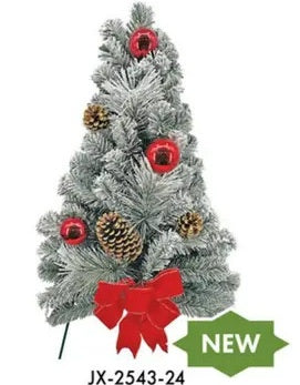 Cemetery Artificial Tree - 24" Flocked Ornaments & Cones