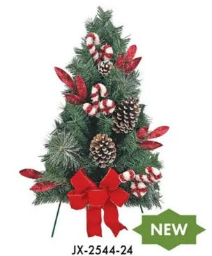 Cemetery Artificial Tree 24" Candycane Pinecones Stand