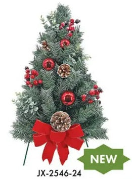 Cemetery Artificial Tree 24" Red Ornaments, Berry on Stand