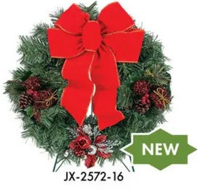 Cemetery Artificial Wreath 16" Ornaments & Red Ball on stand