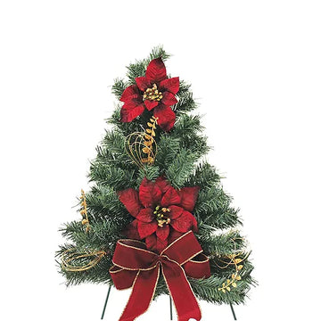 Cemetery Artificial 24" Half Tree with Poinsettias on Stand