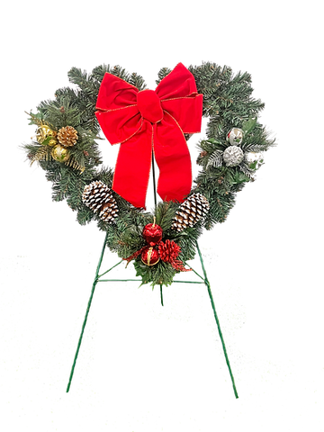 Cemetery Artificial 18" Heart Wreath on Stand