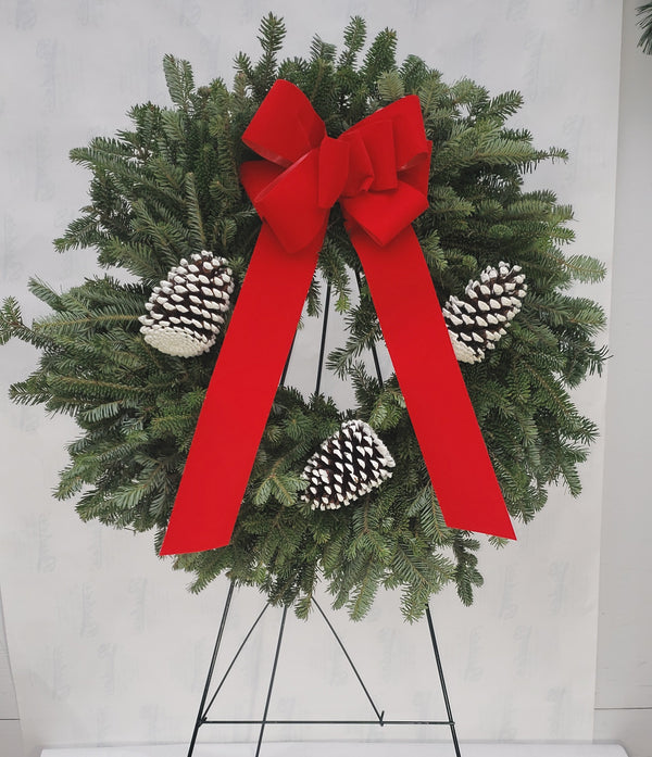 Cemetery Artificial Wreath Holly & Cones on Stand