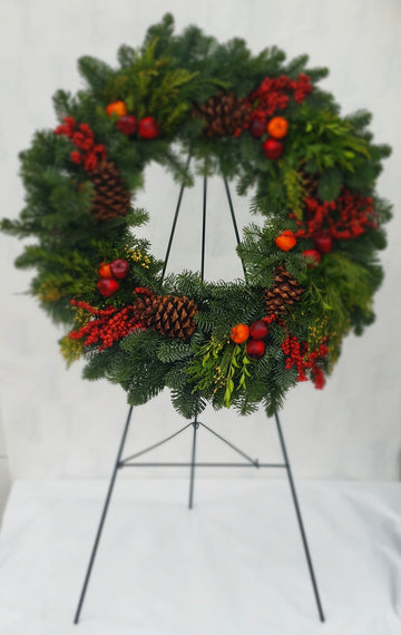 Cemetery Fruit Wreath on Stand