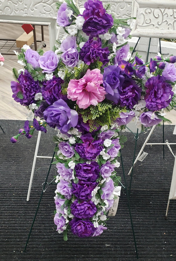 Cemetery Floral Cross on Stand (L)