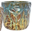 Floral Planter: Blue Green on Yellow Cream Glaze