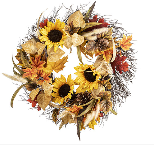 Fall Foliage and Sunflower Wreath, 22 inches