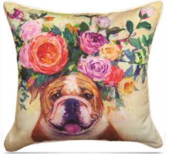 Dogs in Bloom Pillow 18x18in
