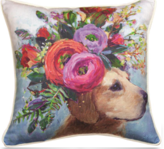 Dogs in Bloom Lab Pillow 18x18in