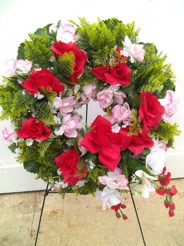 Artificial Cemetery Floral Wreath on Stand (L)