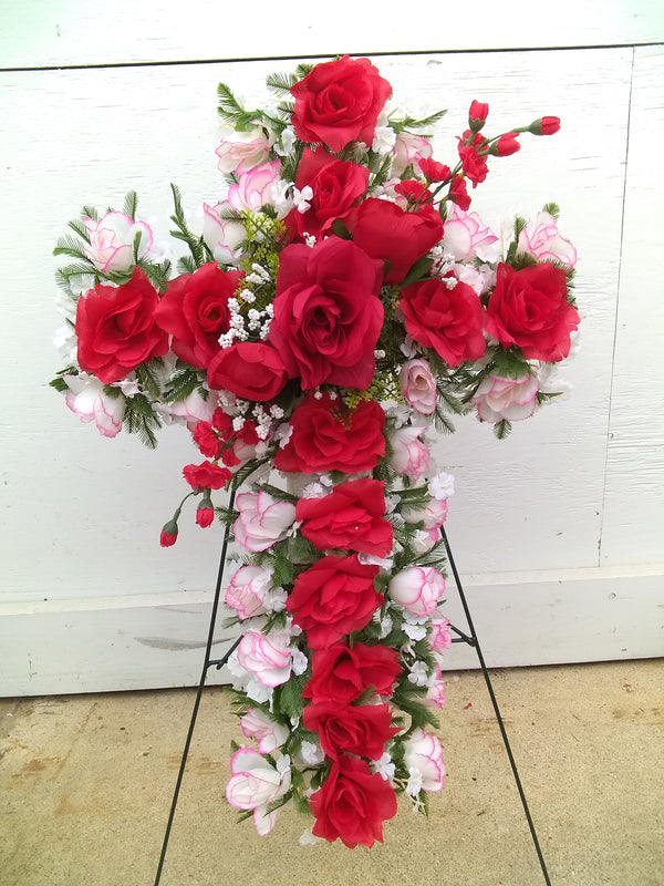 Cemetery Floral Cross on Stand (L)