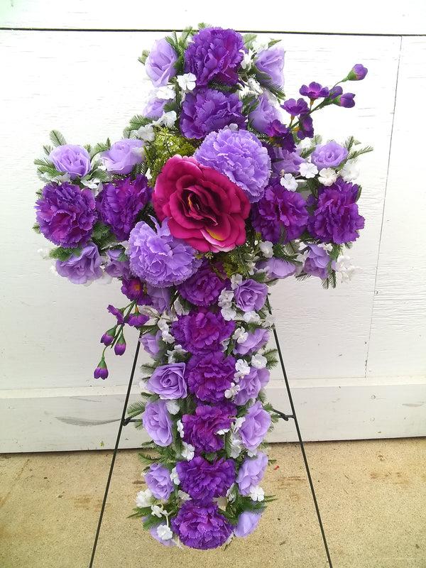 Cemetery Floral Cross on Stand (L)