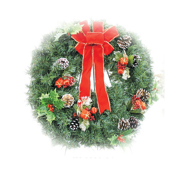 Cemetery Artificial 24" Pine Wreath Decorated with Bow