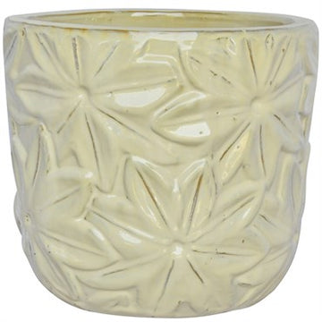 Floral Planter: Light Cream Glaze