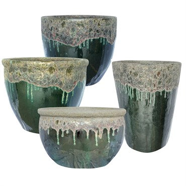 Flat Rim Round Planter Volcanic Fall Green