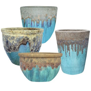 egg planter pot Volcanic Smooth Egg Shaped Planter: Milky Blue Glaze