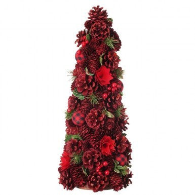 Tree: 20" Red Berry, Pinecone & Check Ball Cone